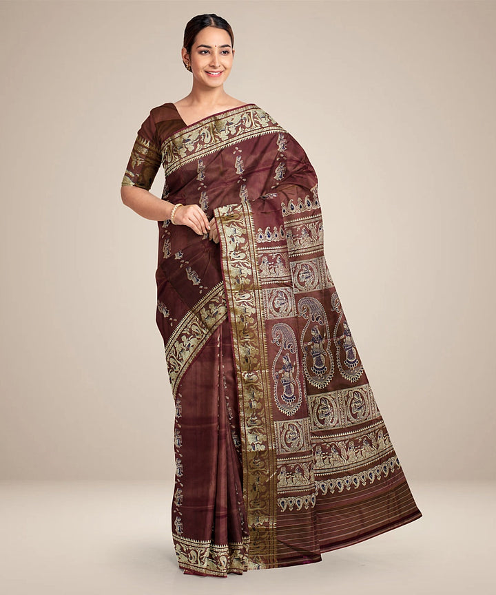 Chocolate brown handwoven baluchari silk saree