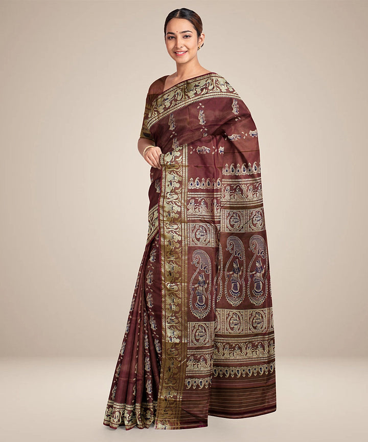 Chocolate brown handwoven baluchari silk saree