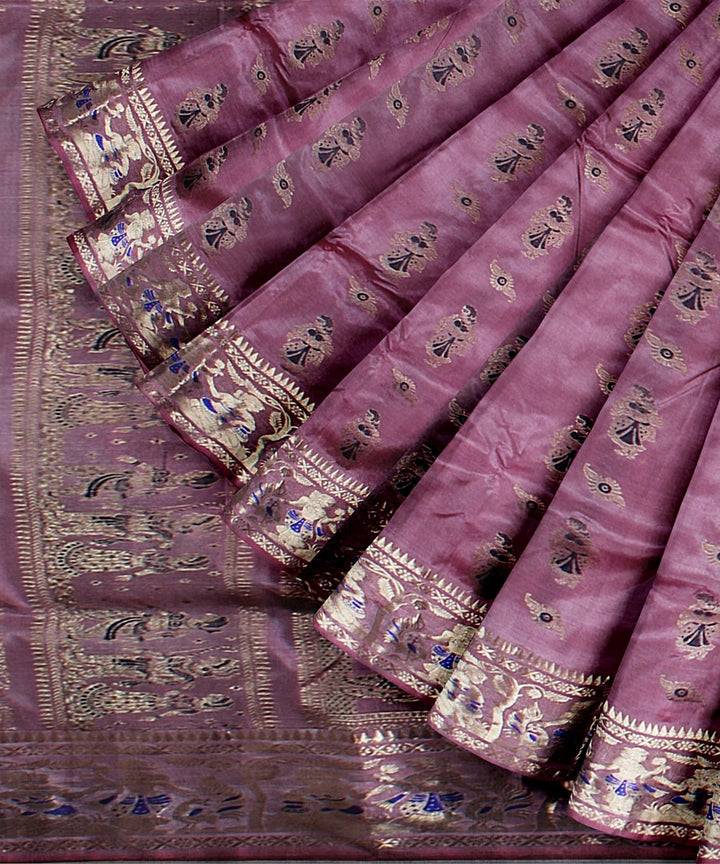 Baby pink handwoven baluchari silk saree