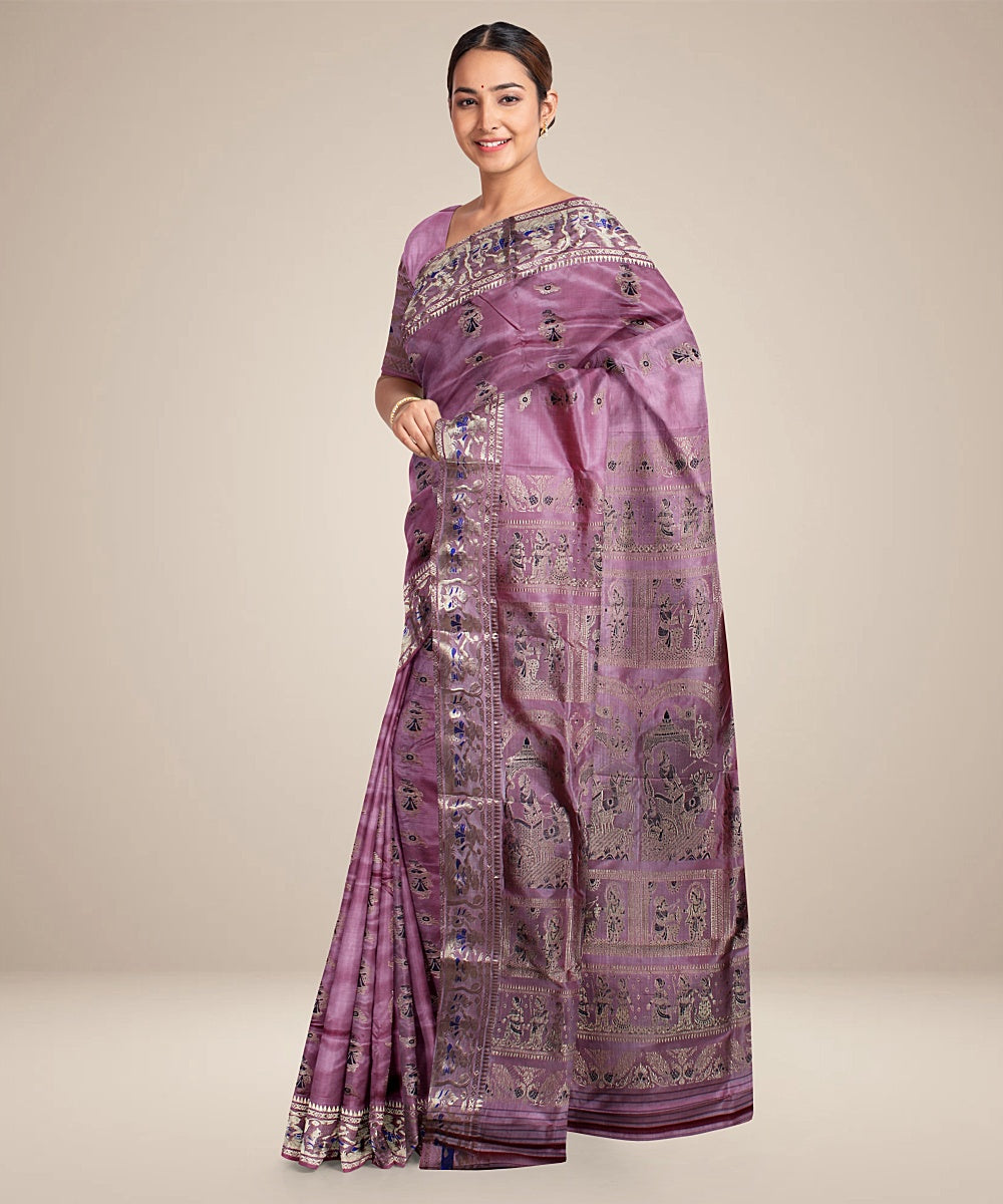 Baby pink handwoven baluchari silk saree