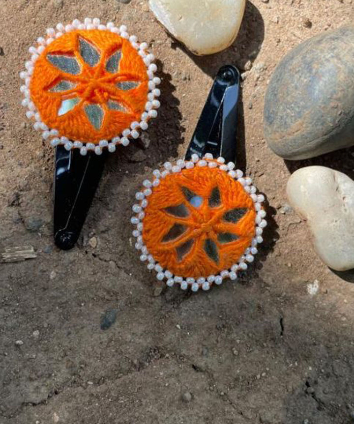 Orange handmade banjara cotton tic tac pins