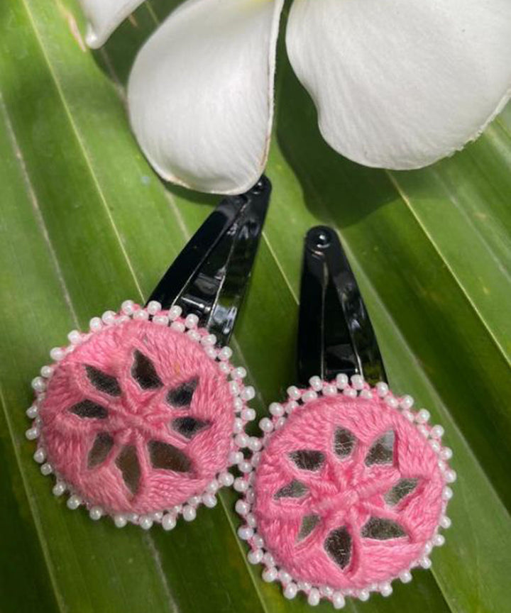 Pink handmade banjara cotton tic tac pins