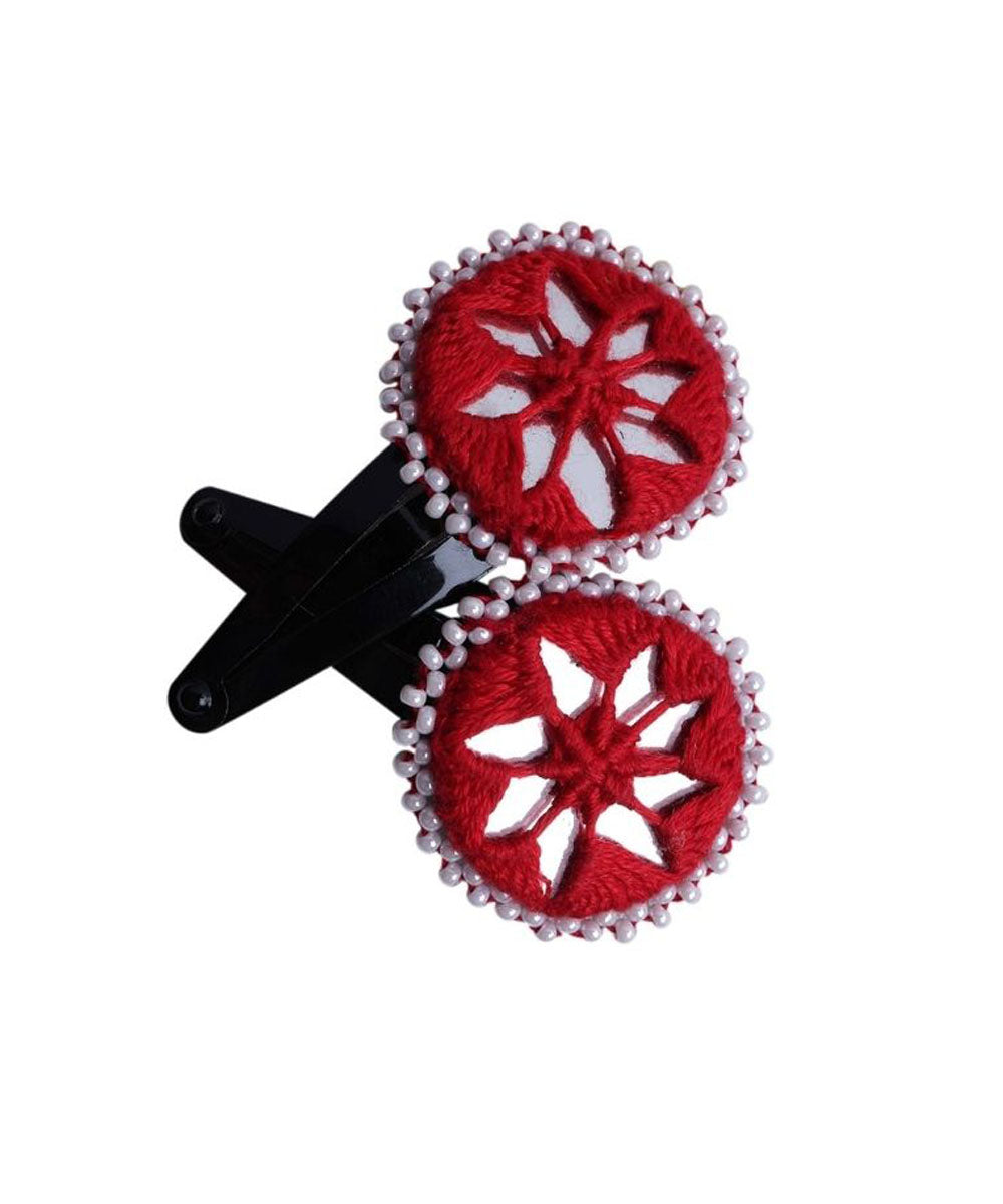 Red white handmade banjara cotton tic tac pins