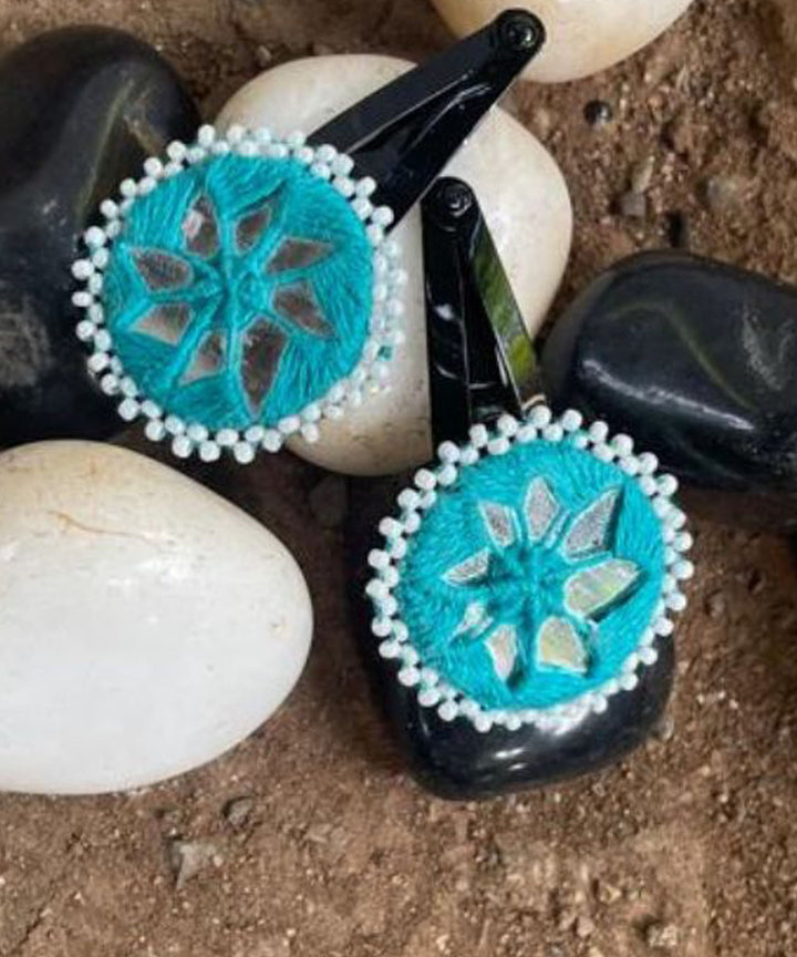 Sky blue handmade banjara cotton tic tac pins
