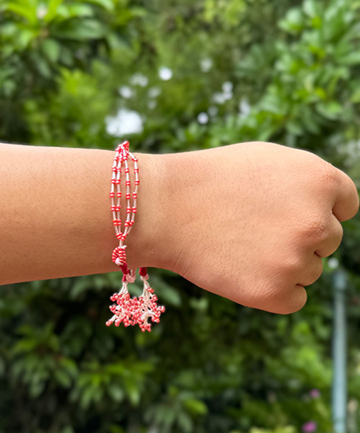 Pink baby pink handmade bead work beads anchor threads rakhi