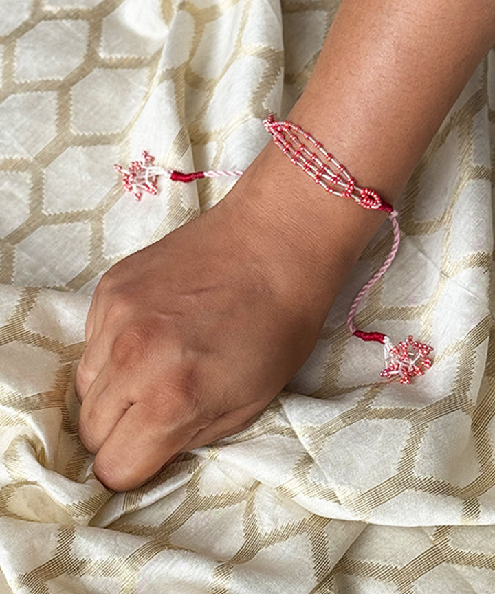 Pink baby pink handmade bead work beads anchor threads rakhi