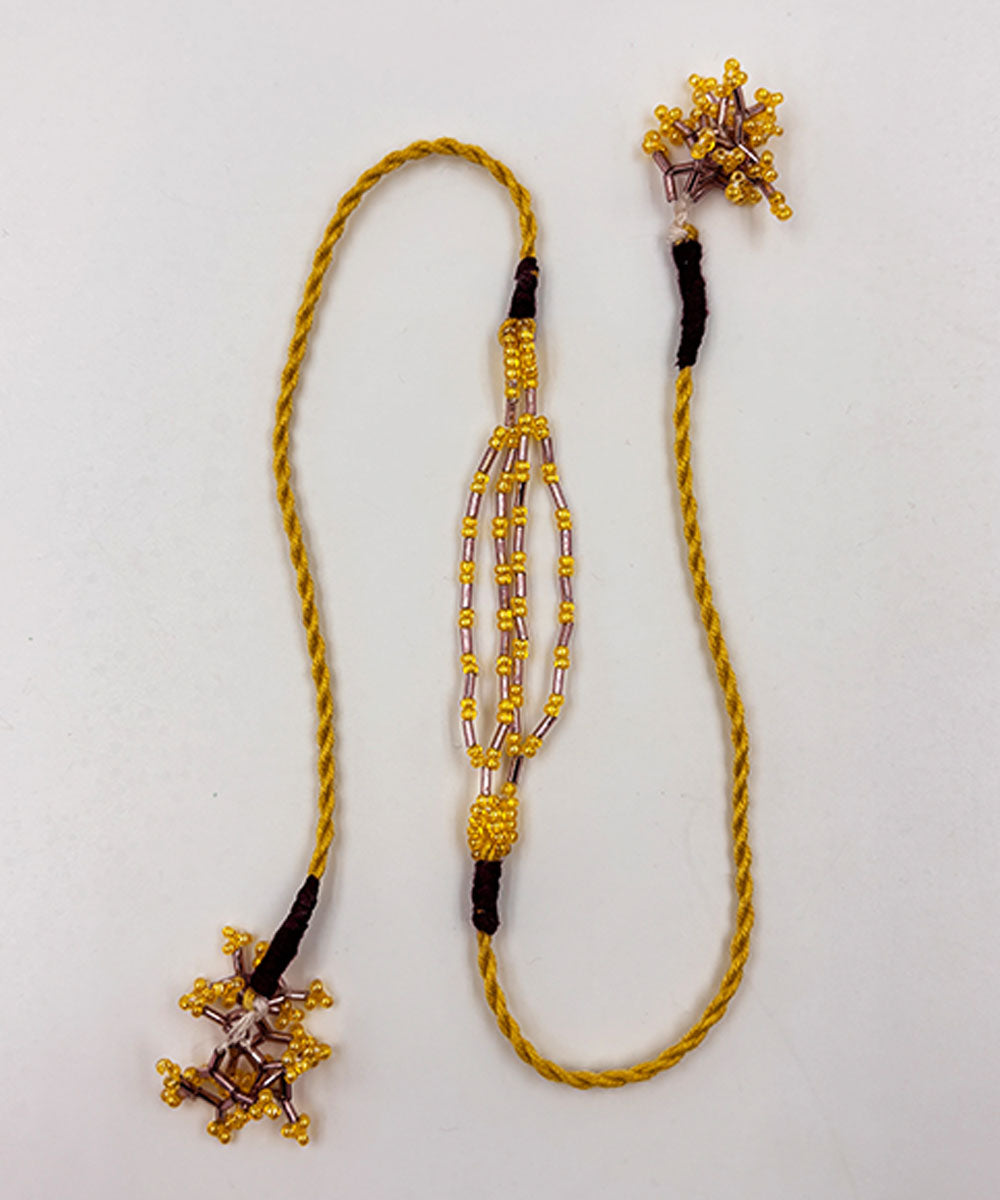 Yellow lemon maroon handmade bead work beads anchor threads rakhi