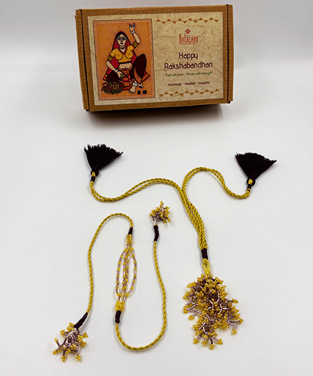 Yellow lemon handmade bead work beads anchor threads rakhi