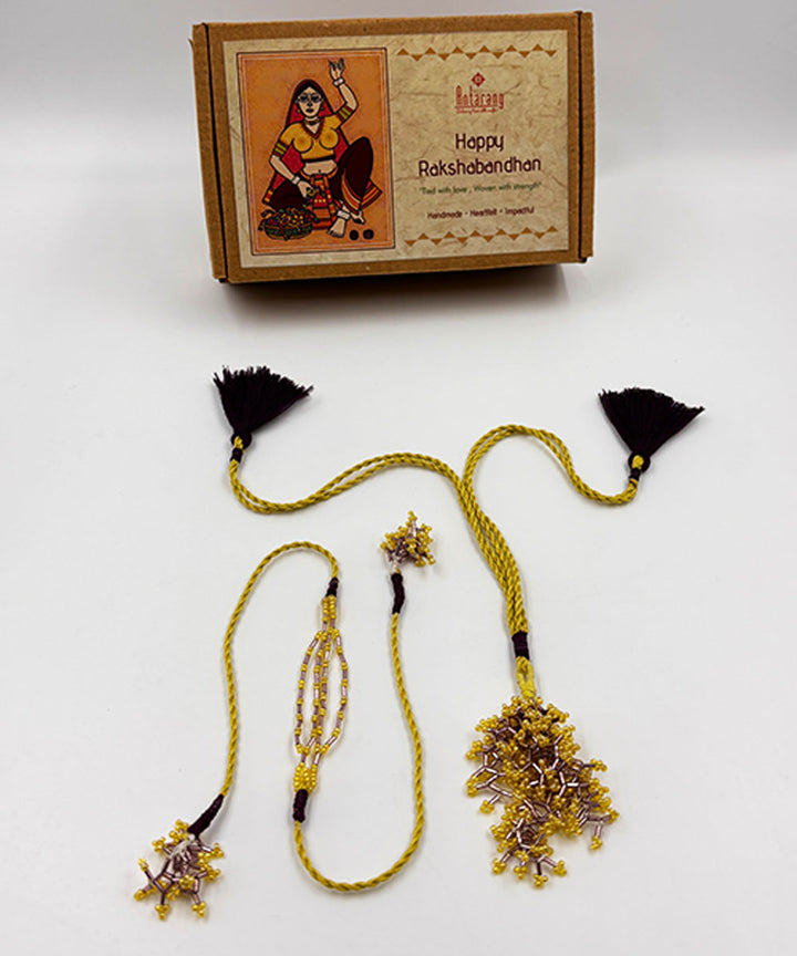Yellow lemon handmade bead work beads anchor threads rakhi