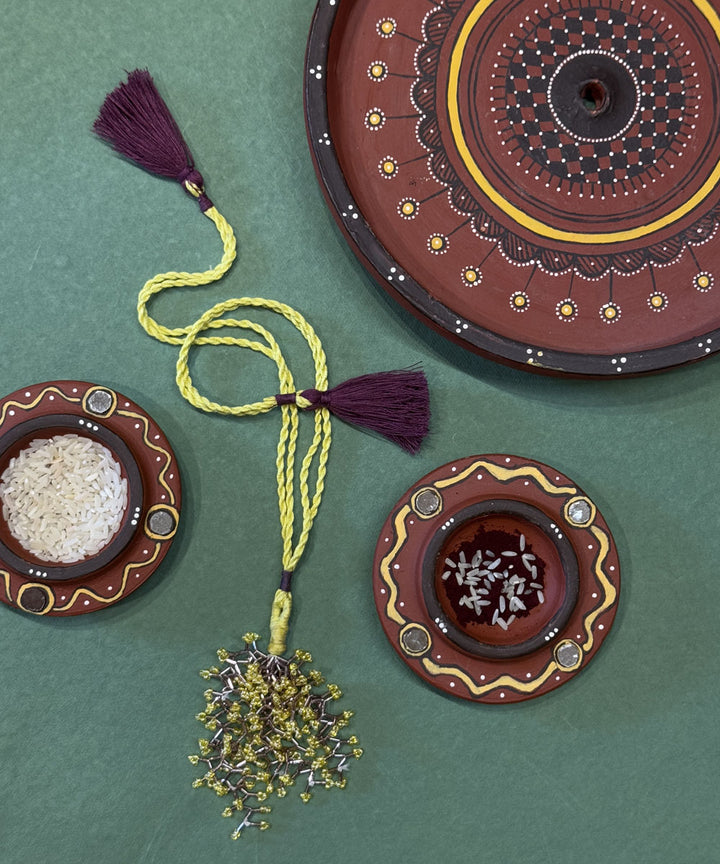 Yellow lemon handmade bead work beads anchor threads rakhi