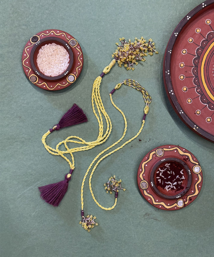 Yellow lemon bead work beads anchor threads handmade rakhi