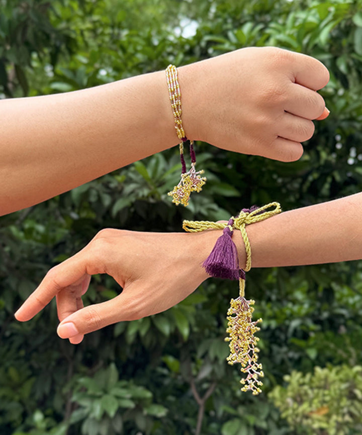 Yellow lemon bead work beads anchor threads handmade rakhi