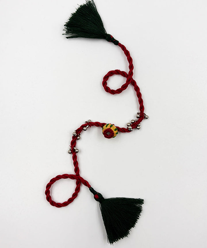 Red green bead work fabric round bells ghooghri anchor threads rakhi