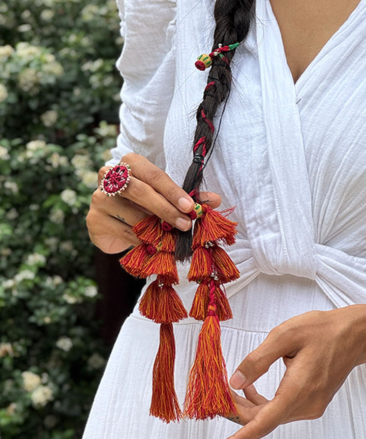 Red mustard handmade bead work fabric ghooghri anchor threads rakhi
