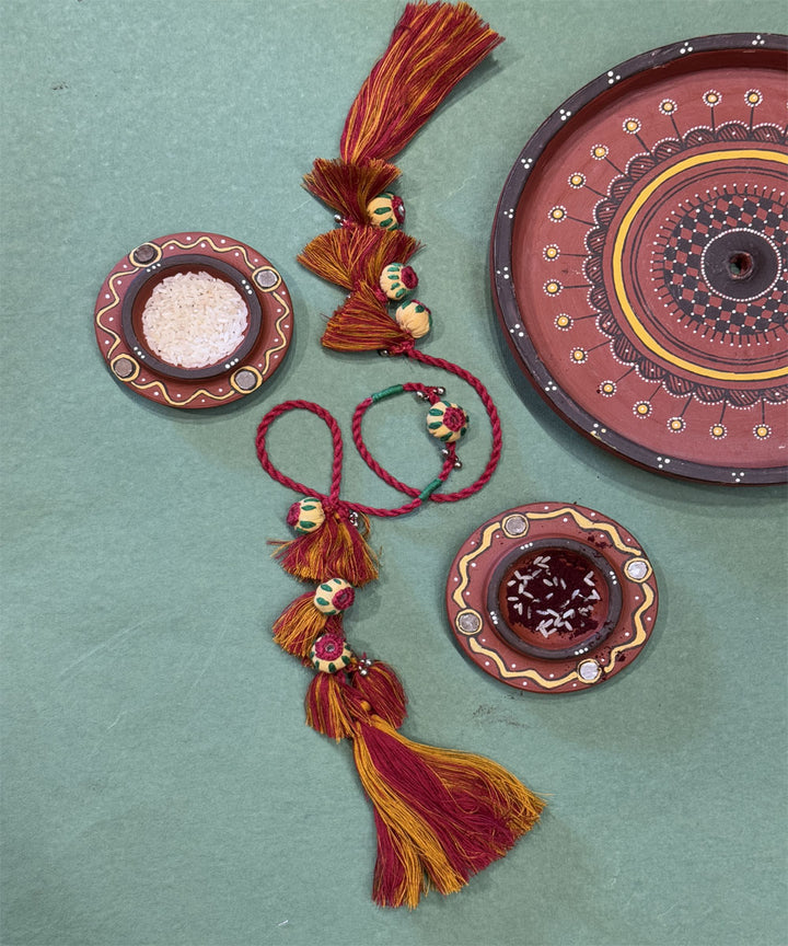 Red mustard handmade bead work fabric ghooghri anchor threads rakhi