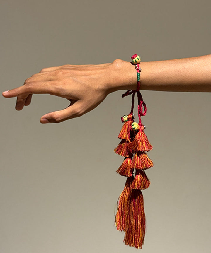 Red mustard handmade bead work fabric ghooghri anchor threads rakhi
