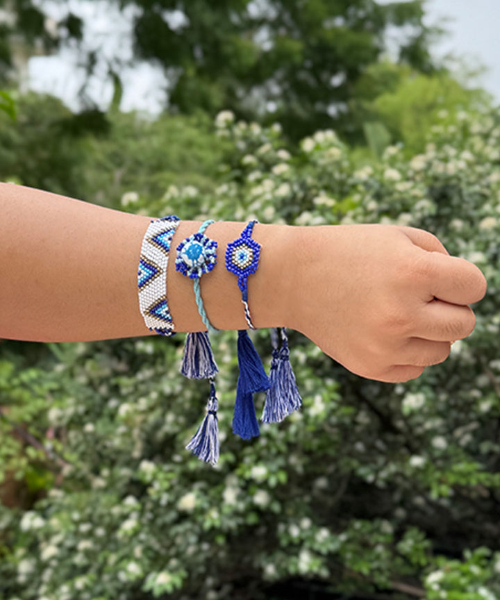 Blue white handmade bead work glass beads rakhi