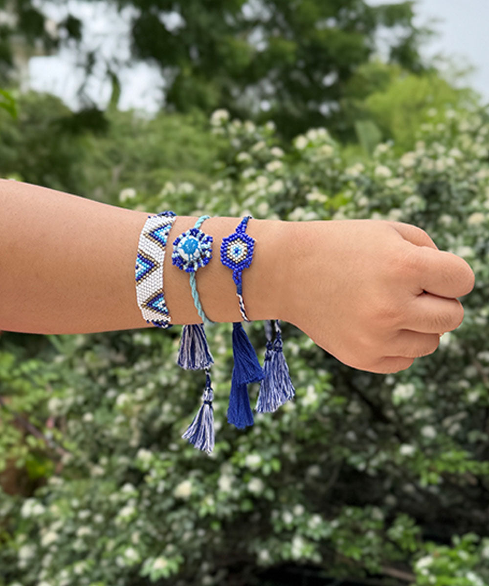 Turkoish blue handmade bead work glass beads rakhi
