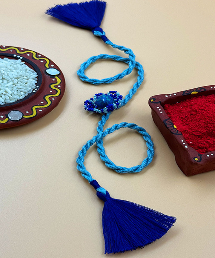 Turkoish blue handmade bead work glass beads rakhi