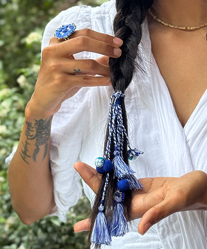 Light blue white bead work beads fabric handmade anchor threads rakhi