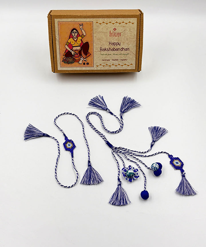 Light blue white bead work beads handmade anchor threads rakhi