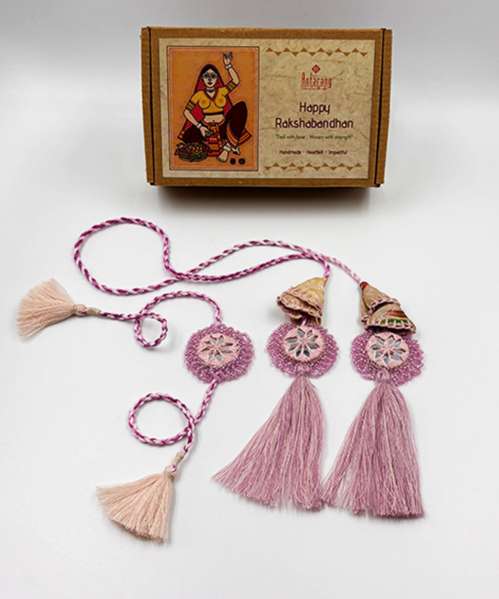 Lavendar handmade bead work beads mirror anchor threads rakhi