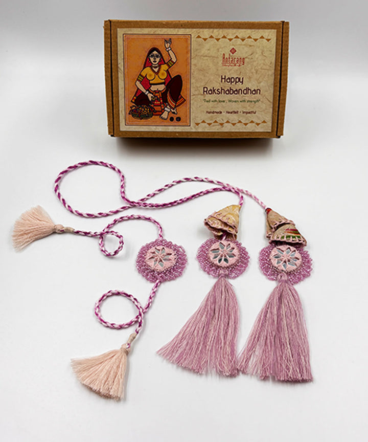 Lavendar handmade bead work beads mirror anchor threads rakhi
