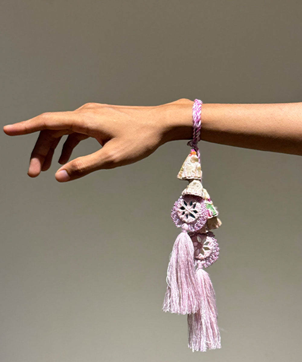 Lavender handmade bead work beads mirror fabric anchor threads rakhi
