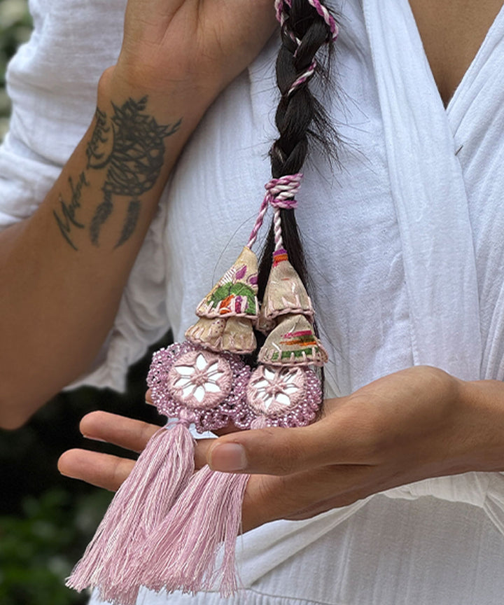 Lavender handmade bead work beads mirror fabric anchor threads rakhi