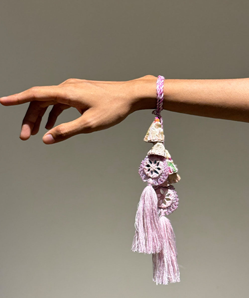 Lavender bead work beads handmade mirror fabric anchor threads rakhi