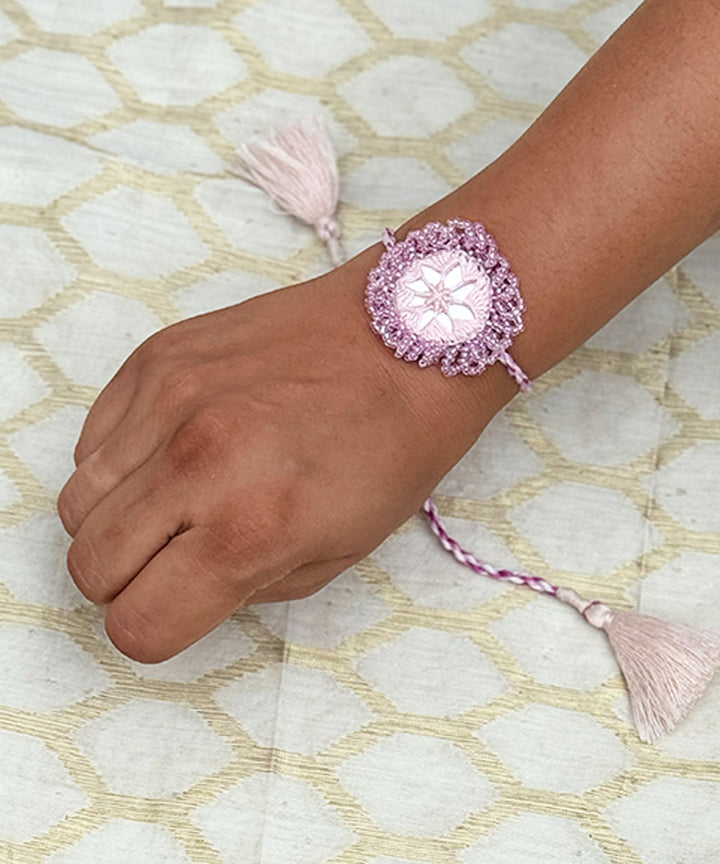 Lavender bead work beads handmade mirror fabric anchor threads rakhi