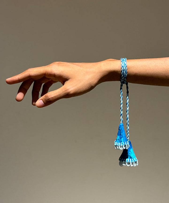 Shades of blue bead work beads mirror fabric anchor threads rakhi