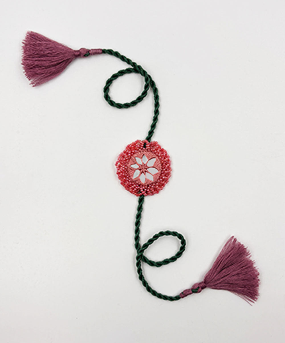 Nude pink green handmade bead work beads mirror anchor threads rakhi