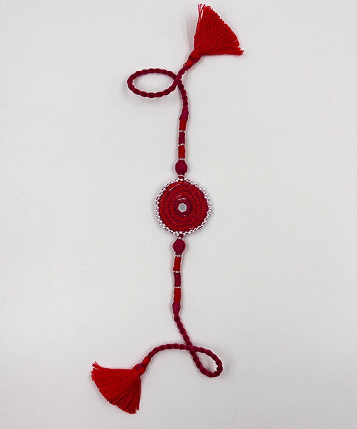 Red pink handmade bead work mirror nadi beads anchor threads rakhi