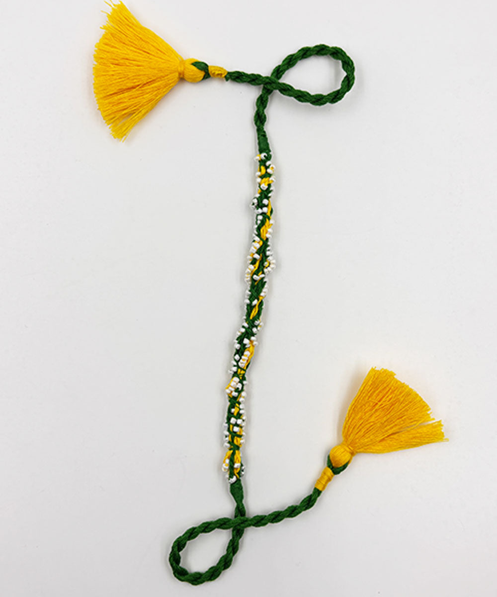 Yellow green handmade bead work beads anchor threads rakhi