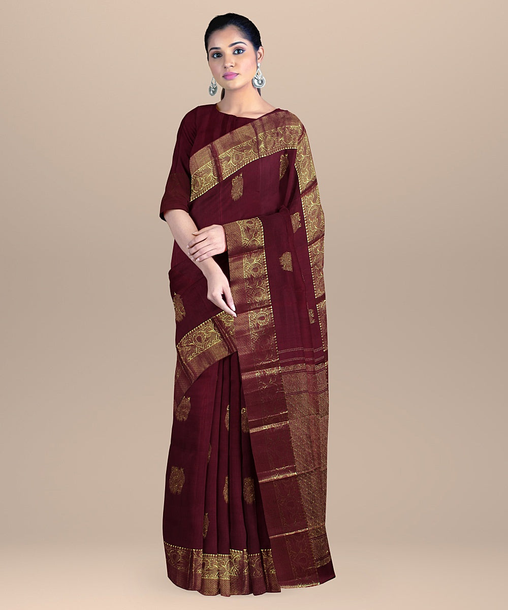 Maroon handwoven kanchi silk saree