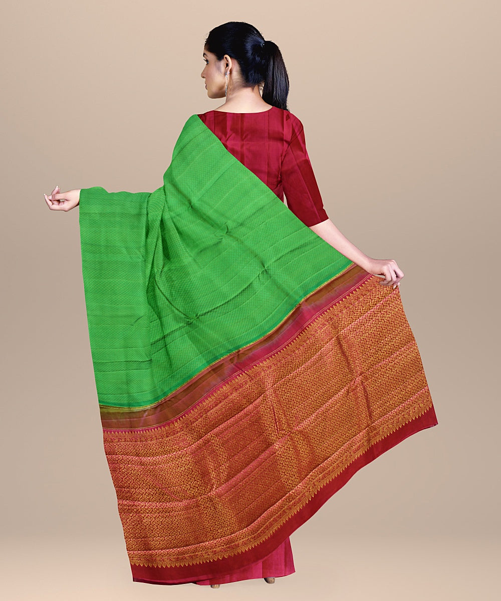 Cyan green pink handwoven kanchi silk saree