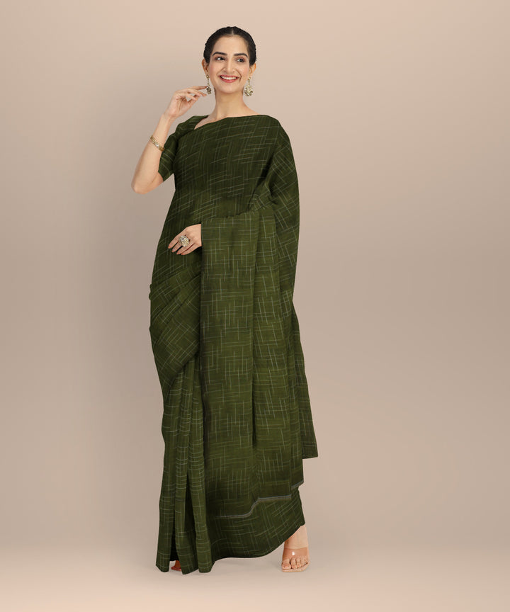 Olive green cotton handloom bengal saree