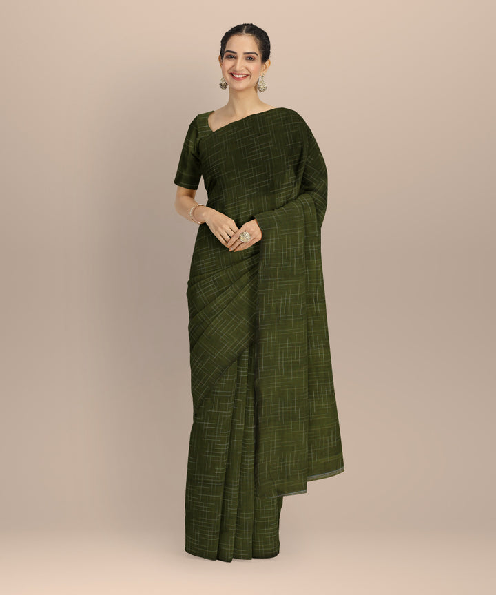 Olive green cotton handloom bengal saree