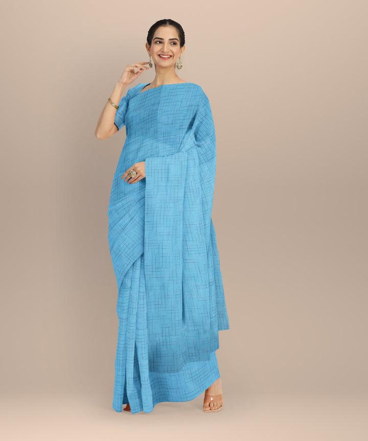 Cyan blue bengal handloom cotton saree
