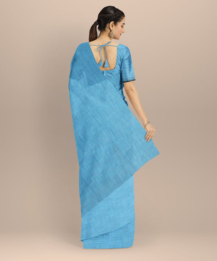 Cyan blue bengal handloom cotton saree