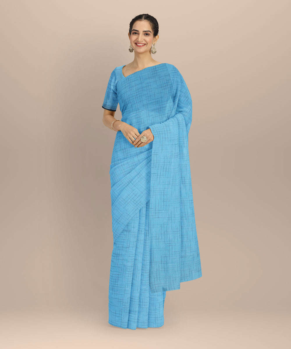 Cyan blue bengal handloom cotton saree