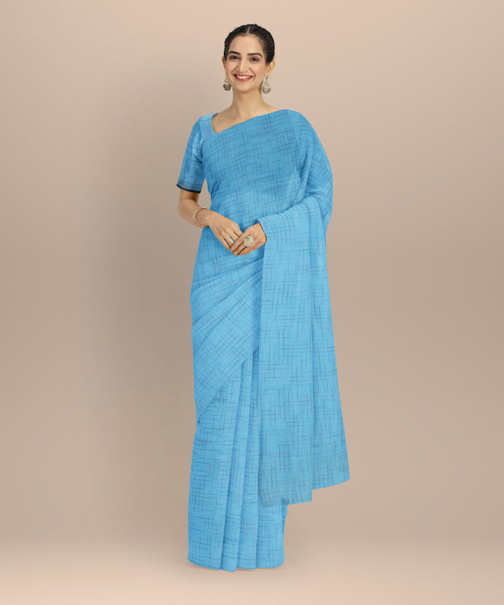Cyan blue bengal handloom cotton saree