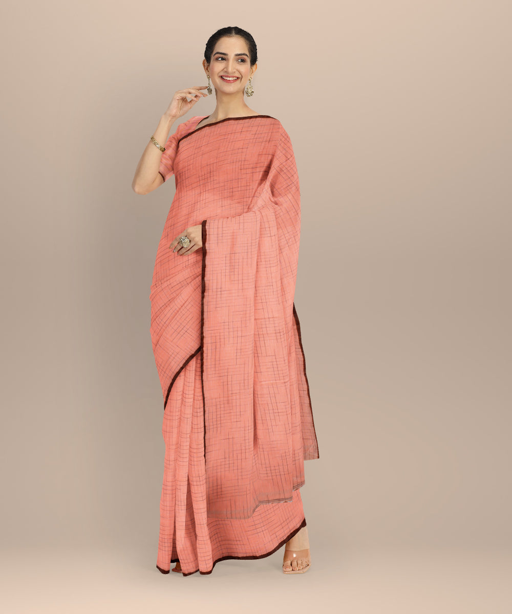 Peach handloom bengal cotton saree