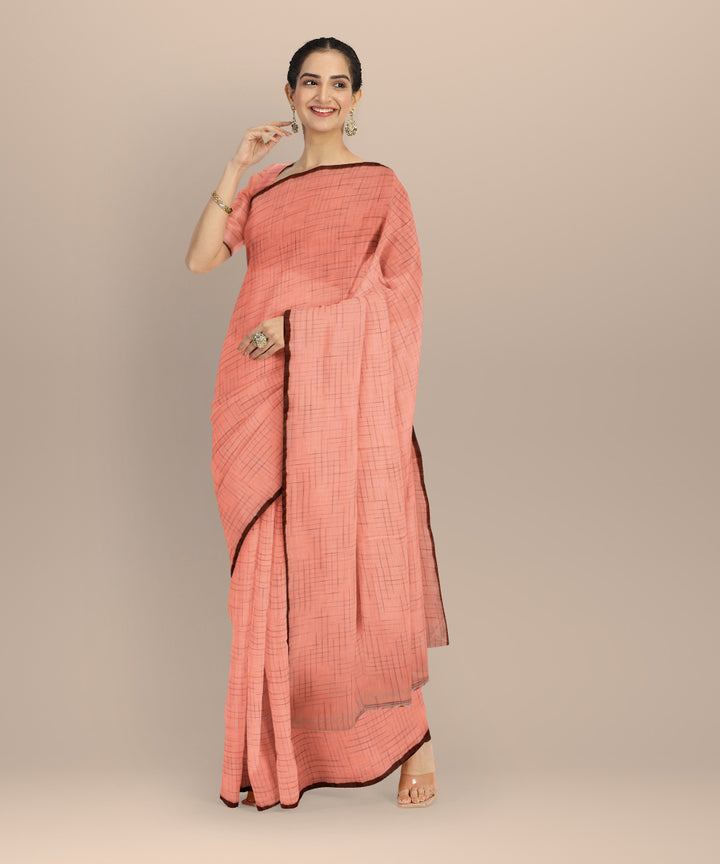 Peach handloom bengal cotton saree