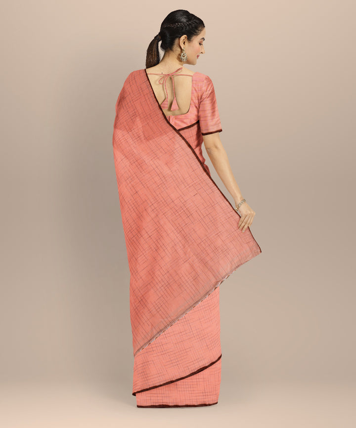 Peach handloom bengal cotton saree