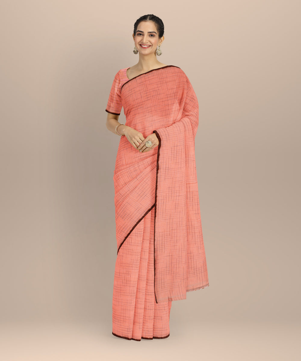 Peach handloom bengal cotton saree