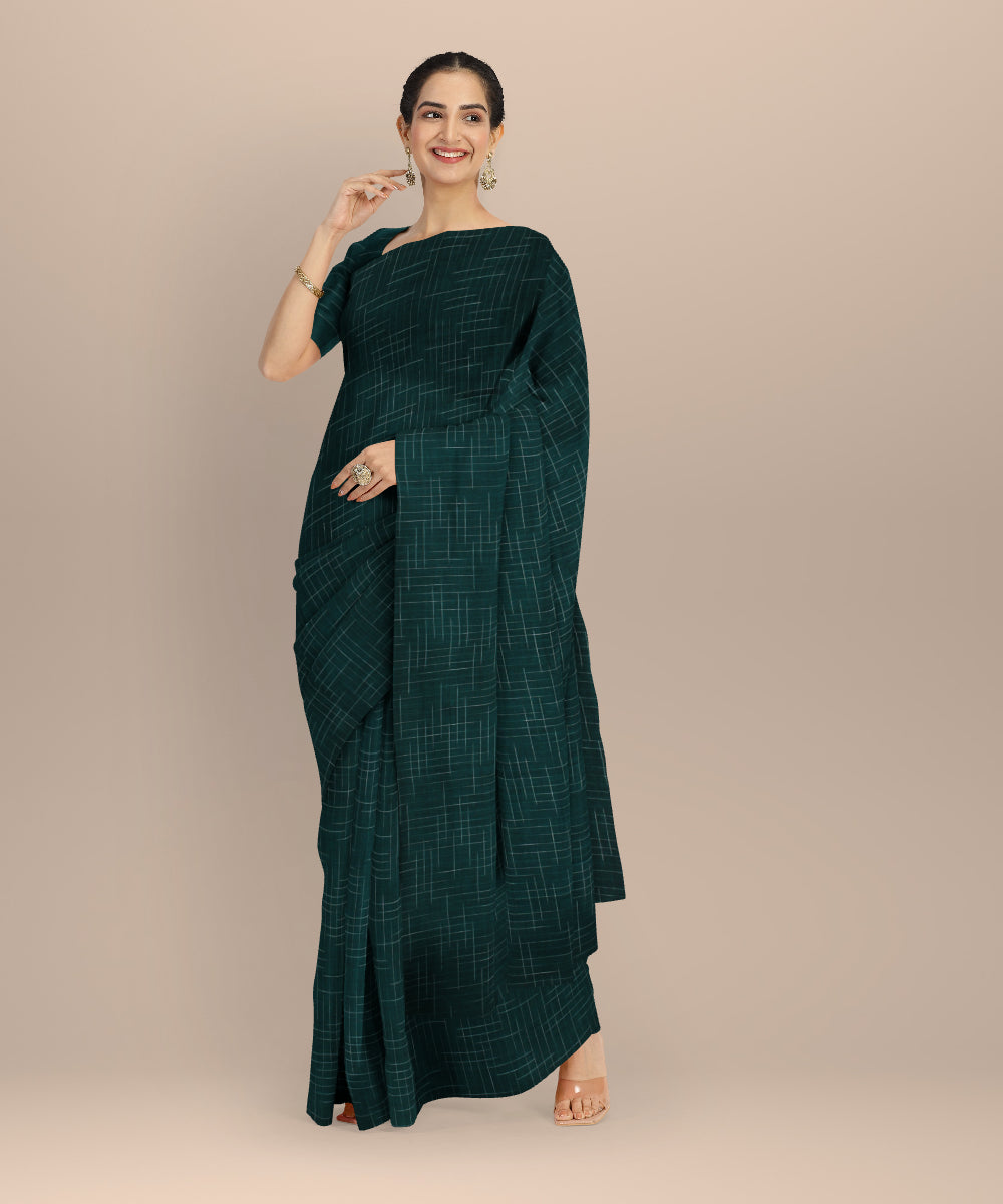 Cyan green handloom bengal cotton saree