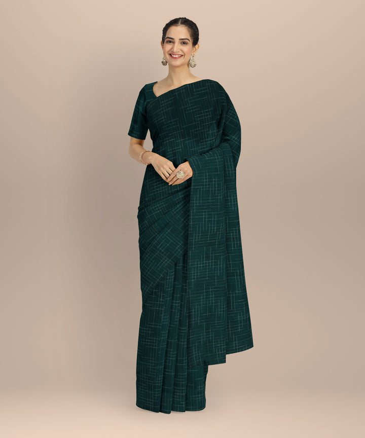 Cyan green handloom bengal cotton saree