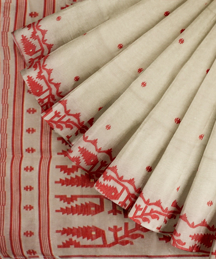 Off white red handwoven bengal cotton saree